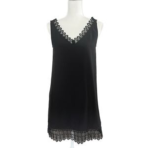 Leith Lace Sleeveless V-Neck Shift Dress XS Black
